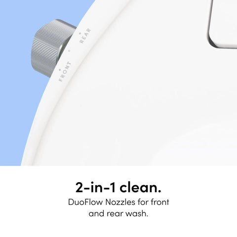 Smooth Non Electric Bidet Toilet Seat Elongated Design With Bamboo Knob control dial for adjustable front and rear wash functions.