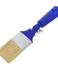 Adjustable 2 Inch Flat Tip Paint Brush For Walls And Wood Decks, Stain Brush With 270 Degree Angled Handle, showing bristles and blue handle