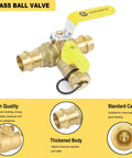 Beefy Workhorse Three Quarters Inch Press Full Port Ball Valve With Drain And Reversible Handle In Lead Free Brass