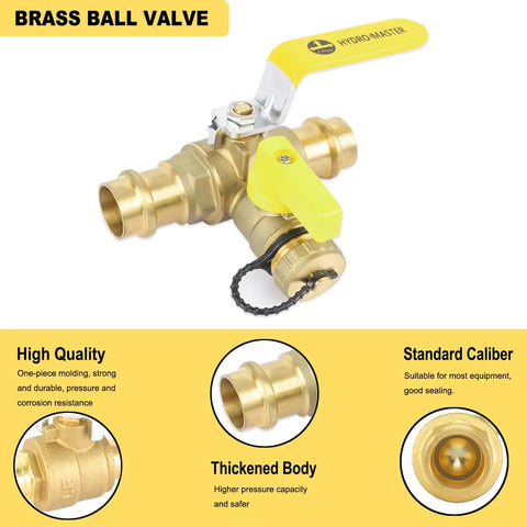 Beefy Workhorse Three Quarters Inch Press Full Port Ball Valve With Drain And Reversible Handle In Lead Free Brass
