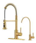 Slick Brushed Gold Kitchen Faucet With Pull Down Sprayer And Reverse Osmosis Drinking Water Tap Stainless Steel Single Handle Sink Mixer