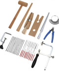 Badass Jeweler Toolkit Featuring Tough Saw Frame With 144 Cutting Blades Sturdy bench pin, hammer, needle files, and wire snips, all for DIY jewelry.