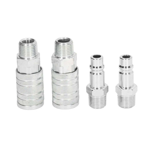 Premium 4 Piece Air Hose Fitting Kit 1/2 Inch NPT Quick Connector Set with Six Ball Locking System For High Tools And Pneumatic Gear Up To 300 Psi silver steel couplers and plugs