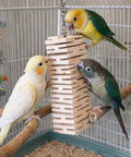 Two parrots playing with Ultra Soft Balsa Wood Foraging Bird Toy With Canyon Groove Destructible Chew Safe Untreated Wood.