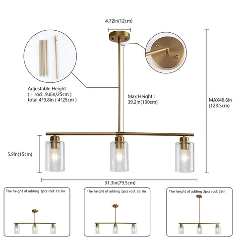 Dimensions of 3 Light Kitchen Island Pendant Light Set For Farmhouse Vibe Dining Area With Clear Glass Shades Brushed Brass Modern Pendant Lights For Kitchen Island And Bar