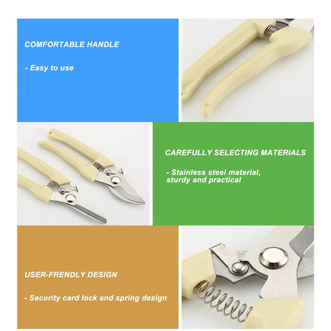 Two Piece Professional Pruning Shears Set With Bypass Pruner And Straight Blade Garden Scissors showing design features.