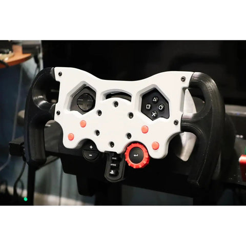 Rock Solid F1 Style Racing Wheel Mod Kit For Logitech G29 G920 G923 with white ergonomic button panel and grips.