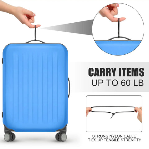Person using 500 Pack 16 Inch Nylon Cable Ties Self Locking Black Heavy Duty Zip Ties to lift 60 lb blue suitcase