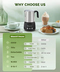 No Sweat Electric Milk Steamer And Frother Game Changer For Coffee Lovers generating top shelf barista level creamy foam displayed on kitchen counter.