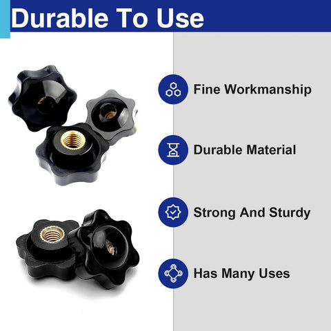 Pack Of 12 1/4-20 Star Knobs Female Thread With Metal Insert Black Nylon Clamping Knobs For Light Duty Machinery Jigs And Fixtures Easy Hand Tightening No Tools Required