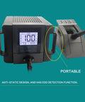 Front view of the TR1100 SMD Rework Station Hot Air Soldering System with digital display and ESD protection feature.