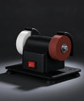 Compact Bench Grinder With Two Wheels For Polishing And Cutting, Featuring Pure Copper Motor Windings, Anti Slip Feet, And Corded Electric Power in black.
