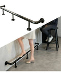 Premium Heavy Duty Black Stainless Steel Bar Foot Rail Bracket Kit shown in use, providing support for indoor home bar.