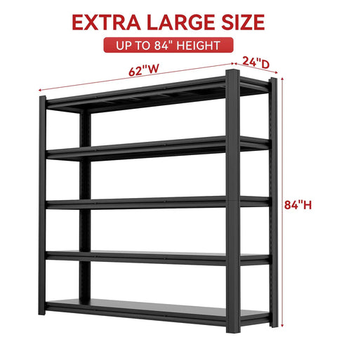 No Nonsense Heavy Duty Metal Storage Shelving Unit With 5000 Lbs Capacity, 84 Inch High Five Tier Adjustable Freestanding Garage Shelves For Workshop, Warehouse, Basement, Anti Slip Rubber Strips For Floor Protection, black steel shelving
