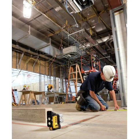 Three Beam Line Laser With Self Leveling And Magnetic Pivot Bracket, 2x Brighter Diodes For Superior On Site Visibility, DW089K in use