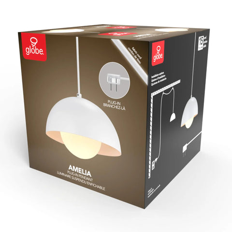 Matte White Plug In Pendant Light With White Glass Shade 15 Foot Cord Easy To Install For Bedroom Living Room Kitchen Island Sleek Modern Glam Vibe Ambience Durable And Safe Home Lighting Solution Bulb Not Included