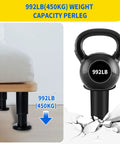 Heavy Duty Adjustable Cabinet Legs With Swivel Base Leveling Kit, Black Metal Furniture Feet Set For Uneven Floors shown supporting a mattress.