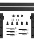 Premium 14FT Barn Door Track System Delivers Super Smooth Operation As Heavy Duty Sliding Hardware Kit with matte black brackets and installation screws.