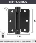 Self Closing Door Hinges 2 Pack Black Mortise Spring Hinges Heavy Duty 3.5 By 3.5 Inch with quarter inch radius dimensions