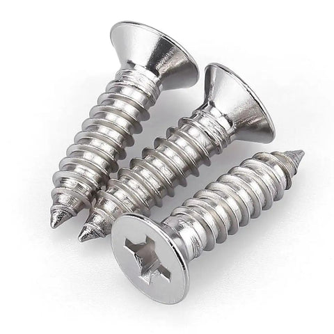 Heavy Duty Fifty Pack 12 X Half Inch Flat Head Phillips Self Tapping Screws Stainless Steel 304 close-up view of screws