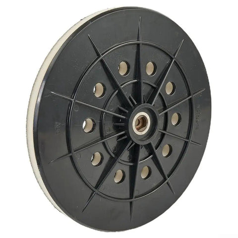9 Inch 10 Hole Drywall Sanding Pad Quick Swap Hook And Loop Backing Plate, black ABS material, designed for dustless orbital sanders.