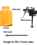VIREYA front-view metal hand-pump oil can with metal spout and lever, orange bottle