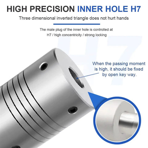 Heavy Duty Aluminum Elastic Winding Shaft Coupler For Motor Connectors With Clamping Design Fits 8mm To 18mm Shafts close-up of precision inner hole H7