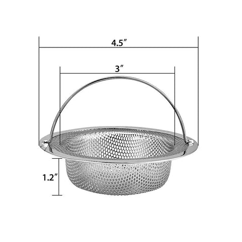 Two Pack Sink Strainer Basket With Handle Four Point Five Inch Diameter Stainless Steel Rust Free And Dishwasher Safe