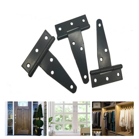 Six Pack Galvanized T Hinges Slotted Triangular Door Hinges 7.9 Inch Heavy Duty Rustproof Iron Construction Replacement Cabinet Hardware