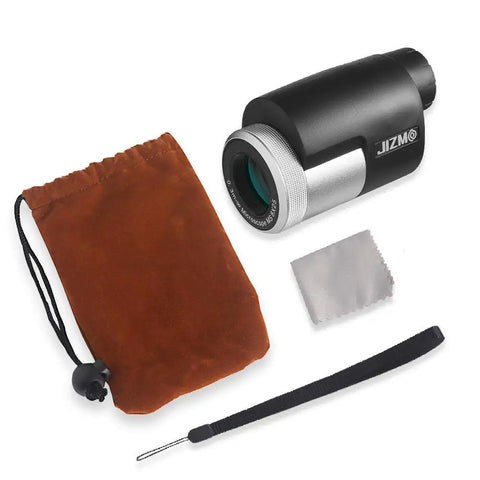 Dope Pocket 8x25 Monocular with pouch, cloth, and strap for adults and kids, features BAK4 prism and multicoated optics for various activities.