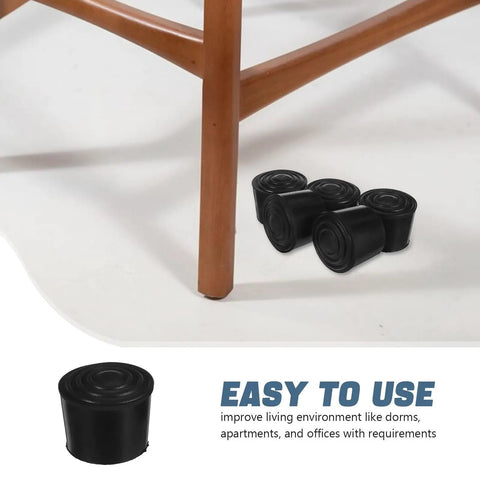 Round Rubber Chair Leg Caps 32mm Kit Non Slip Furniture Feet Pads with easy installation and black color next to chair leg