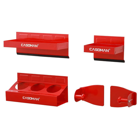 Red Magnetic Toolbox Shelf Set For Any Metal Surface, 4 Piece Organizer With 6 Inch By 12 Inch Trays, Paper Towel Holder, 3 Spray Can Holders, 7 Screwdriver Holes, Heavy Gauge Steel With Cushioned Magnets For A Slick Durable Garage Upgrade