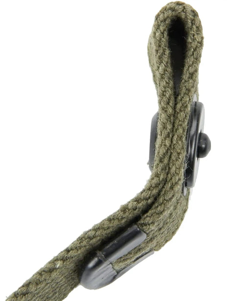 Close-up of Pack Of 2 WWII M1 Carbine Web Sling 1 Inch OD Green Canvas Rifle Sling With Lift The Dot Closure Military Reproduction