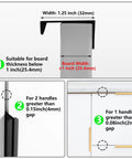 Diagram showing fitting details of 30 Pack Matte Black Concealed Tab Cabinet Pulls For Kitchen Cabinets And Drawers 5.9 Inch Length Hidden Finger Pulls With Modern Edge Mount Hardware For Cabinets Dresser And Wardrobe, with board width and gap measurements.