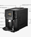 Smooth Operator Electric Espresso Machine With Creamy Milk Frother And Custom Grind Settings Smart Touch Screen Control with labeled parts.