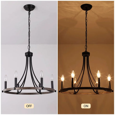 Farmhouse Wagon Wheel Chandelier With 6 Rustic Edison Style Lights Round Pendant Ceiling Light Fixture for Dining Room