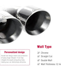 Dual Exhaust Tip Set Of 2 2.5 Inch Inlet And 3.5 Inch Outlet 9.5 Inch Length Polished Stainless Weld On Tailpipe Tips For Cars And Trucks Double Wall Angle Cut Design Durable And Easy To Install, close-up view