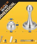 Magnetic Door Stop Heavy Duty Stainless Steel Anti Rust Premium Door Stopper with installation parts, dimensions shown.