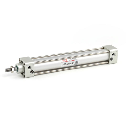 Pneumatic Standard Air Cylinder 32 mm Bore 200 mm Stroke Double Acting NPT 1/8 Port Aluminum Alloy Body on white background