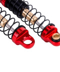 Close-up of Dry Maintenance Free 28.5mm Aluminum RC Shocks for 1/30 Axial SCX30 K10 Jeep Wrangler Ford Bronco Upgrades Red No Oil.