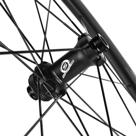Hub and spokes of Carbon Disc Road Wheelset 50TU-28-DB Tubeless 700C For SRAM 12-Speed Through Axle Front 12x100 And Rear 12x142
