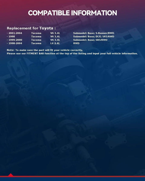 Compatible information for Hydraulic Power Steering Rack And Pinion For Toyota Tacoma 1998 1999 2000 2001 2002 2003 2004