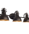 Beacon 27 Inch Three Light Industrial Vanity Light With Brass Interior Shades Modern Farmhouse Wall Sconce in oil rubbed bronze