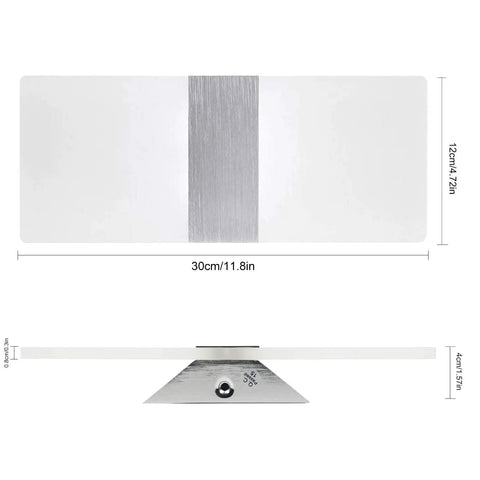 Set Of 2 Sleek Modern LED Wall Sconces 12W Cool White Light, energy efficient acrylic and aluminum hardwired lamps dimensions