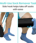 Sock Aid Easy On Easy Off Assist And Remover For Daily Living Helper With Patented Design No Bends Required No Sweat So Socks Go On And Off With Ease For Limited Mobility Recovery Seniors And Caregivers, black plastic sock remover with strap