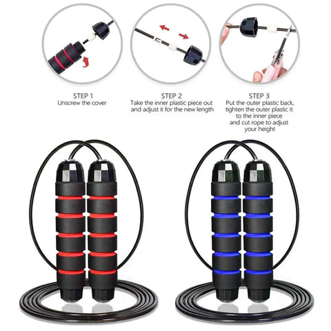Calorie-Burning Jump Rope For Women, Men, And Kids With Adjustable Length And Ball Bearings, shown with two color options.