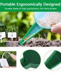 Hand using Six Piece Mini Seed Spreader Set For Tiny Seeds Handheld Sowing Dispenser With Dibber And Widger in garden