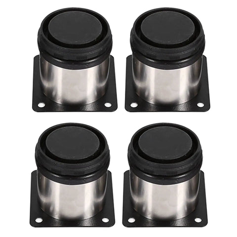 Set of 4 adjustable stainless steel cabinet legs with 15mm height adjustment, 60x60x50 mm round platform levelers with plastic sole.
