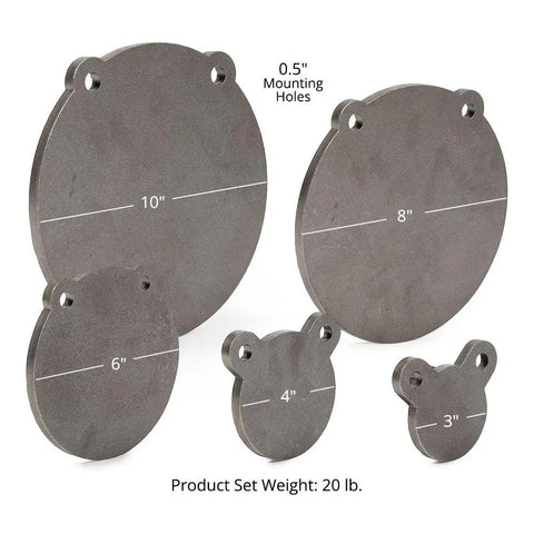 Five Pack AR500 Steel Gong Targets Set For Range Training, Laser Cut Raw Steel Swing Paddles in various diameters