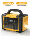 1000W Portable Power Station With 1024Wh LiFePO4 Battery and 2000W Peak, showing multiple ports and LED display for home emergency and camping
